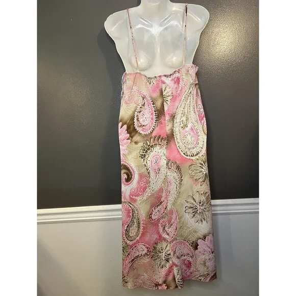 MKM Designs Dress Womens 1X Pink Brown Paisley Spaghetti Strap Bow Made USA - Picture 7 of 12